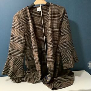 CAbi Brown and Black Plaid Open-Front Blazer